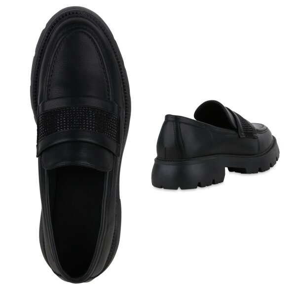 Stiefelparadies Damen Loafers in Schwarz Heißer Verkauf