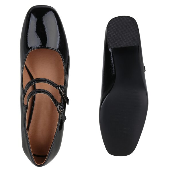 Stiefelparadies Damen Mary Janes in Schwarz Lack Neueste Mode