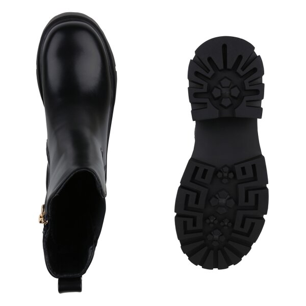 Stiefelparadies Damen Plateau Boots in Schwarz Neuheiten