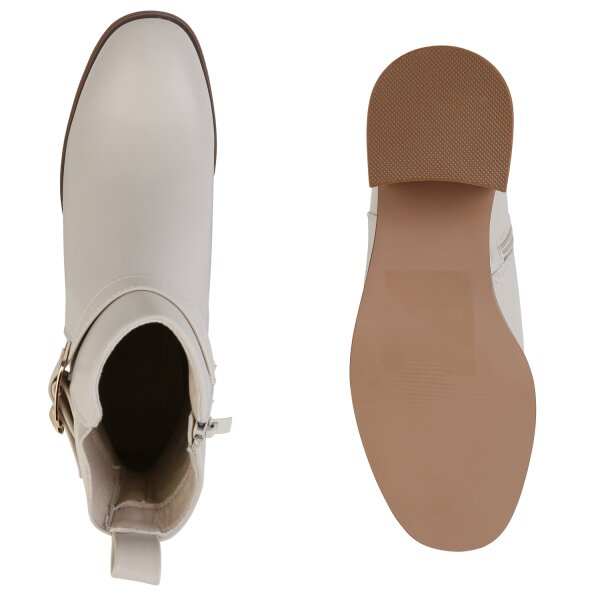 Stiefelparadies Damen Biker Boots in Beige Nur für heute
