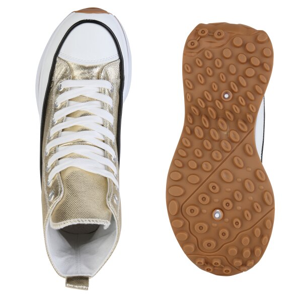Stiefelparadies Damen Plateau Sneaker in Gold Vierteljährliche Förderung