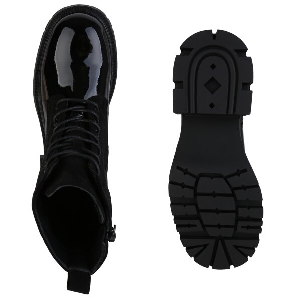Stiefelparadies Damen Schnürstiefeletten in Schwarz Lack Discount Store für neue Produkte