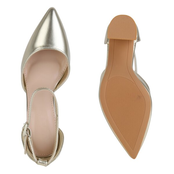 Stiefelparadies Damen Spitze Pumps in Gold Super Rabatt