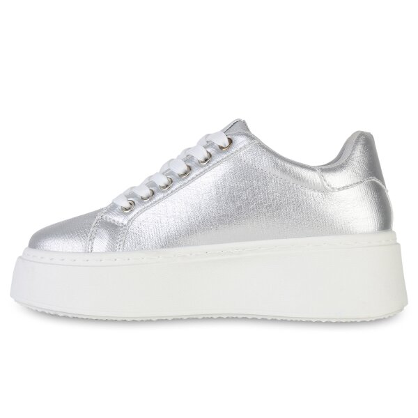 Stiefelparadies Damen Plateau Sneaker in Silber 50% Rabatt mit kostenlosem Versand