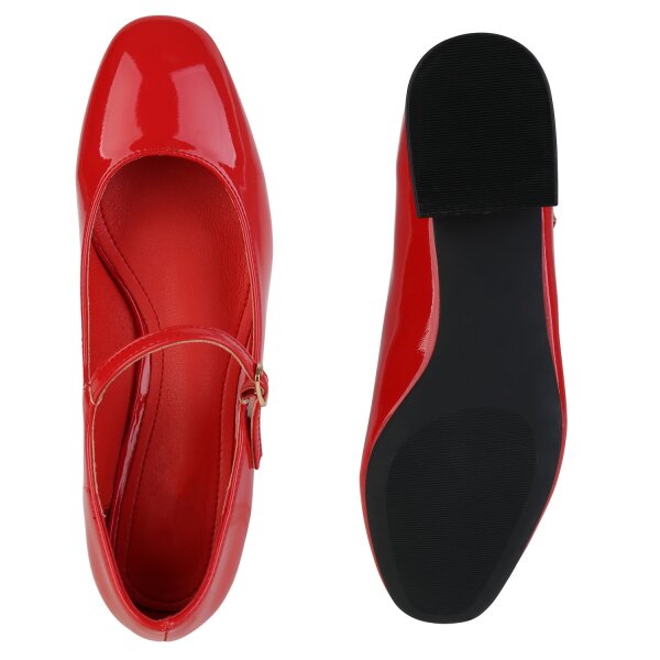 Stiefelparadies Damen Riemchenballerinas in Rot Lack Outlet