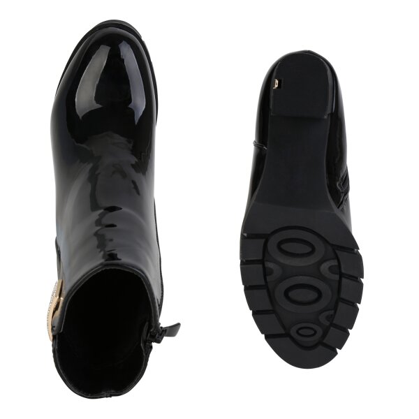 Stiefelparadies Damen Klassische Stiefeletten in Schwarz Lack Preisnachlass