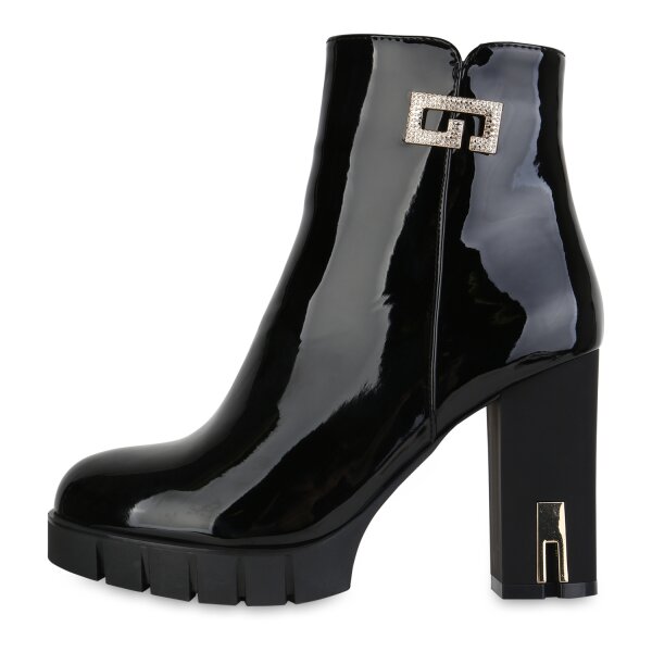 Stiefelparadies Damen Klassische Stiefeletten in Schwarz Lack Preisnachlass