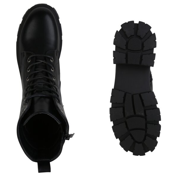 Stiefelparadies Damen Plateau Boots in Schwarz Weihnachtsangebot