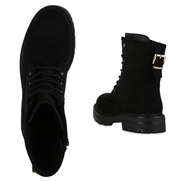 Stiefelparadies Damen Schnürstiefeletten in Schwarz Lagerräumung