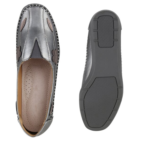 Stiefelparadies Damen Slip Ons in Grau Metallic Neueste Mode