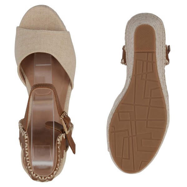Stiefelparadies Damen Keilsandaletten in Beige Räumungsverkauf
