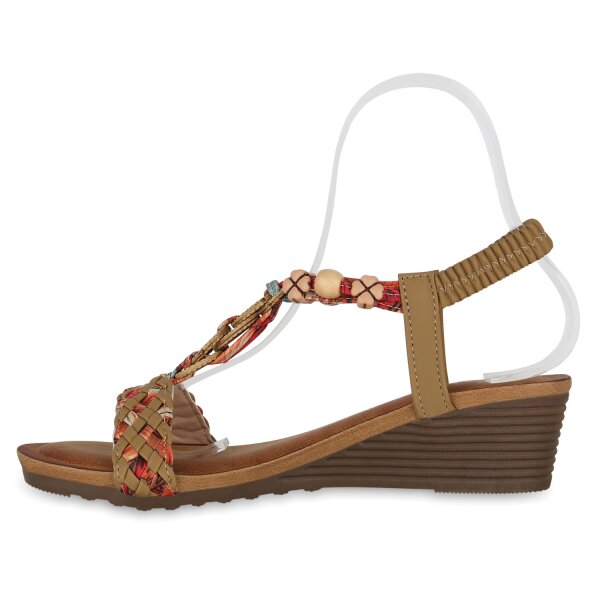Stiefelparadies Damen Keilsandaletten in Khaki Super Sparpreis