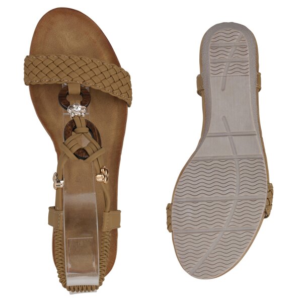 Stiefelparadies Damen Keilsandaletten in Khaki Wochenangebot