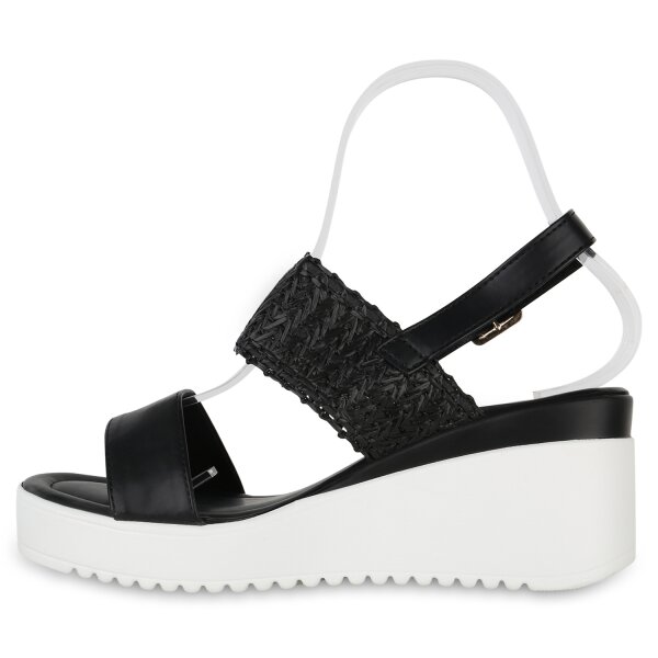 Stiefelparadies Damen Keilsandaletten in Schwarz Zeitbegrenzte Promotion