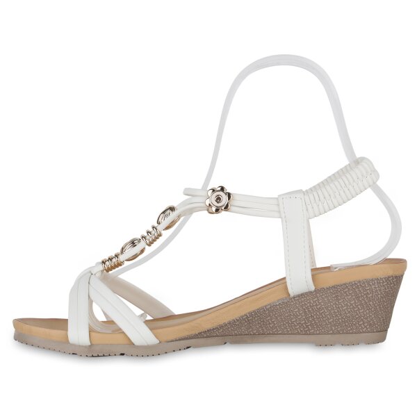 Stiefelparadies Damen Keilsandaletten in Weiss Discount Store für neue Produkte