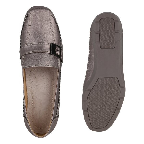 Stiefelparadies Damen Keilslippers in Bronze Metallic Super Rabatt