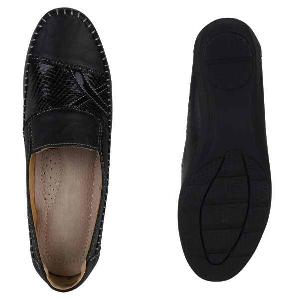 Stiefelparadies Damen Keilslippers in Schwarz Lack Riesige Rabatte
