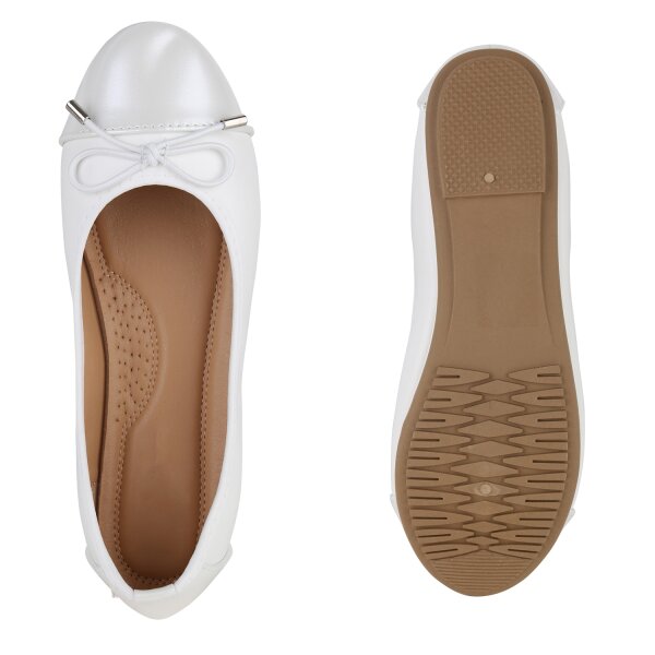 Stiefelparadies Damen Klassische Ballerinas in Weiss Lack Kostenloser Versand international