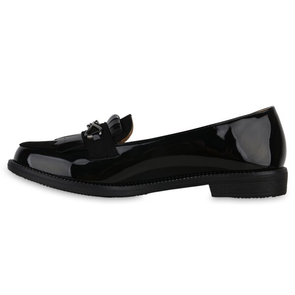 Stiefelparadies Damen Klassische Slippers in Schwarz Lack Im Verkauf