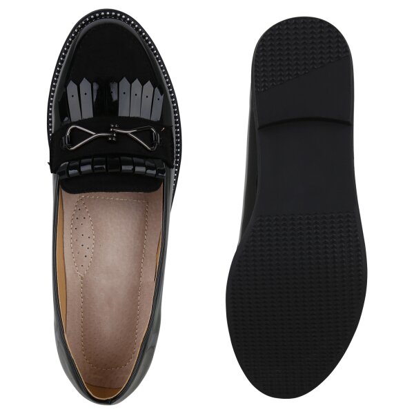 Stiefelparadies Damen Klassische Slippers in Schwarz Lack Im Verkauf