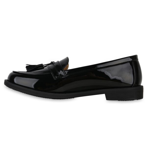 Stiefelparadies Damen Klassische Slippers in Schwarz Lack zollfrei