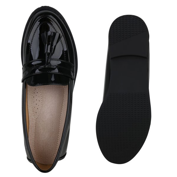 Stiefelparadies Damen Klassische Slippers in Schwarz Lack zollfrei