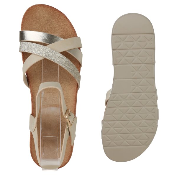 Stiefelparadies Damen Komfort Sandalen in Beige Metallic 2025
