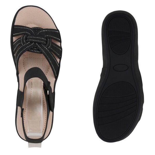 Stiefelparadies Damen Komfort Sandalen in Schwarz Auslauf