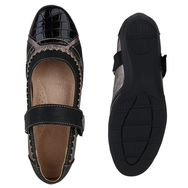 Stiefelparadies Damen Mary Janes in Schwarz Kroko Lack Meist gekauft