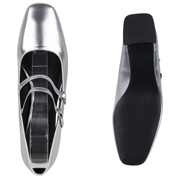Stiefelparadies Damen Mary Janes in Silber Kostenloser Versand