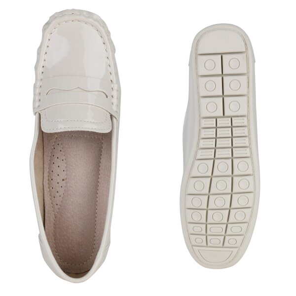 Stiefelparadies Damen Mokassins in Beige Lack Fabrik Onlineshop