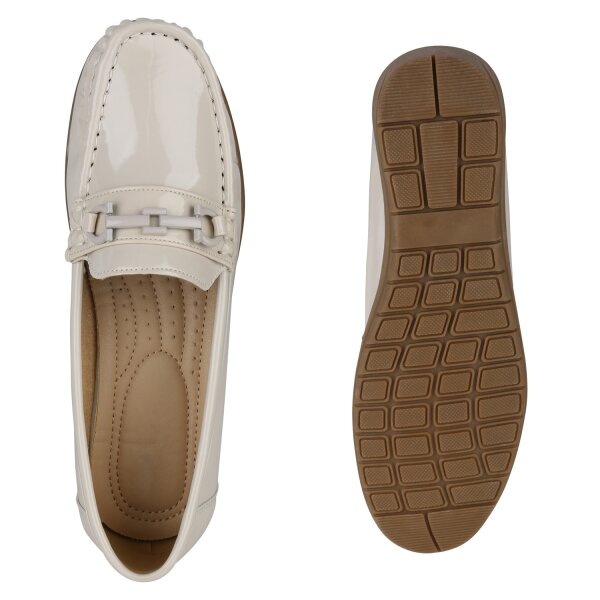 Stiefelparadies Damen Mokassins in Beige Lack Fabrikpreis