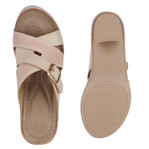 Stiefelparadies Damen Pantoletten in Beige Exklusivangebot