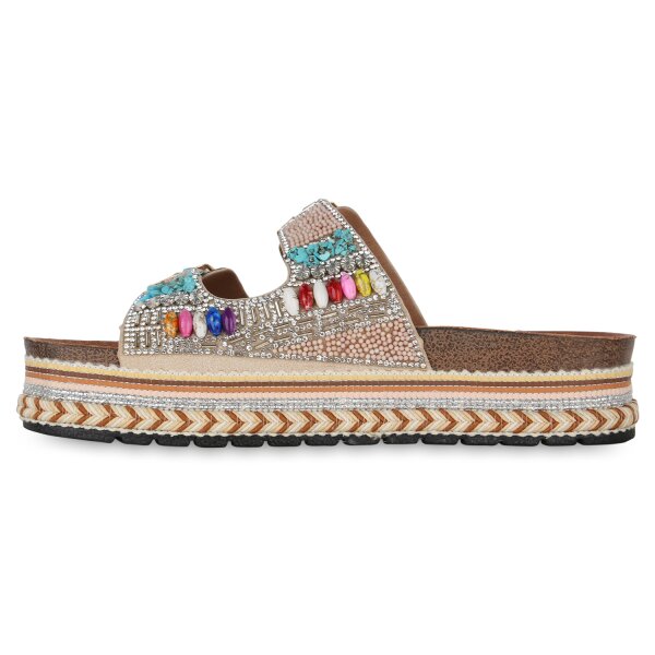 Stiefelparadies Damen Pantoletten in Beige Saisonschlussverkauf