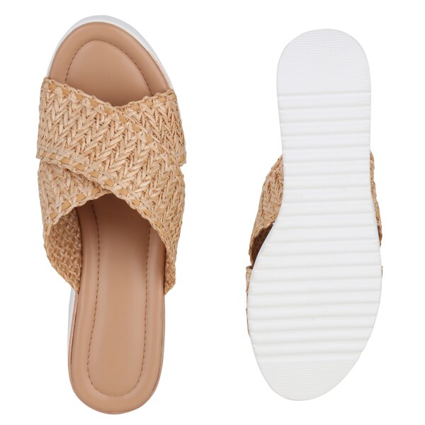 Stiefelparadies Damen Pantoletten in Beige Cyber Monday