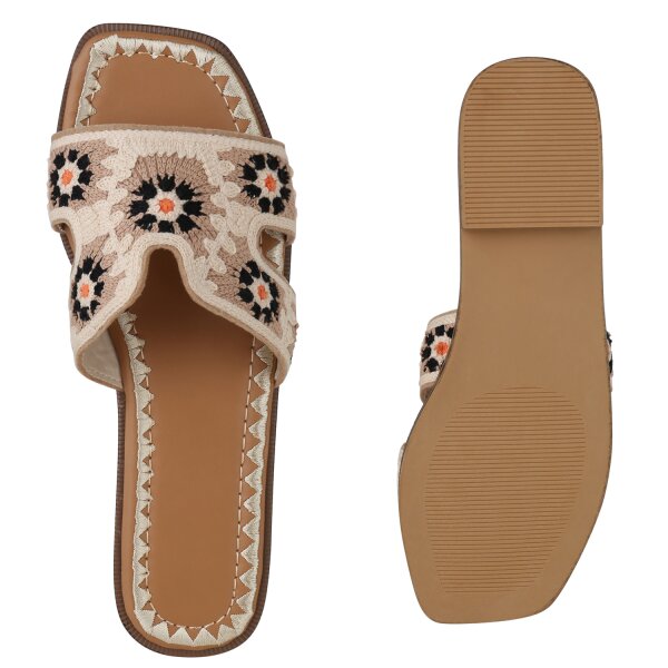 Stiefelparadies Damen Pantoletten in Beige Mehrfarbig Weihnachtsangebot