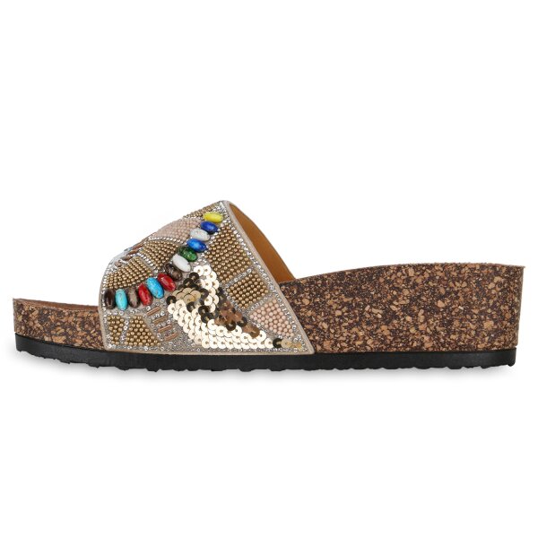 Stiefelparadies Damen Pantoletten in Gold Valentinstagsangebot
