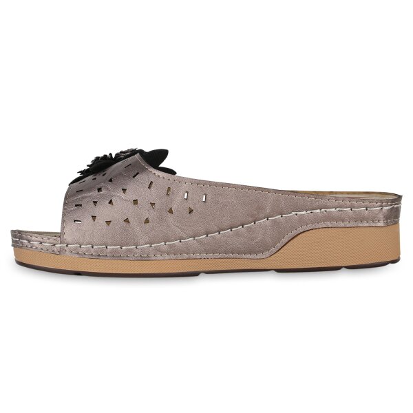 Stiefelparadies Damen Pantoletten in Grau Metallic Jubiläumsangebot