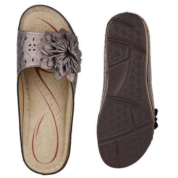 Stiefelparadies Damen Pantoletten in Grau Metallic Jubiläumsangebot