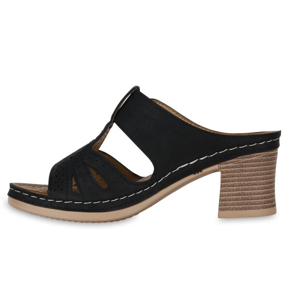 Stiefelparadies Damen Pantoletten in Schwarz Blitzangebot