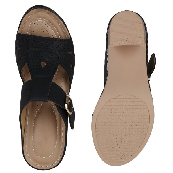 Stiefelparadies Damen Pantoletten in Schwarz Blitzangebot