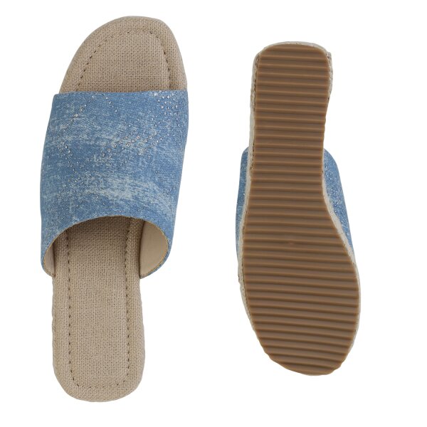 Stiefelparadies Damen Plateau Sandaletten in Blau Denim Riesige Ersparnisse