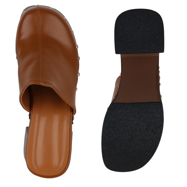 Stiefelparadies Damen Plateau Sandaletten in Hellbraun Super Sparpreis