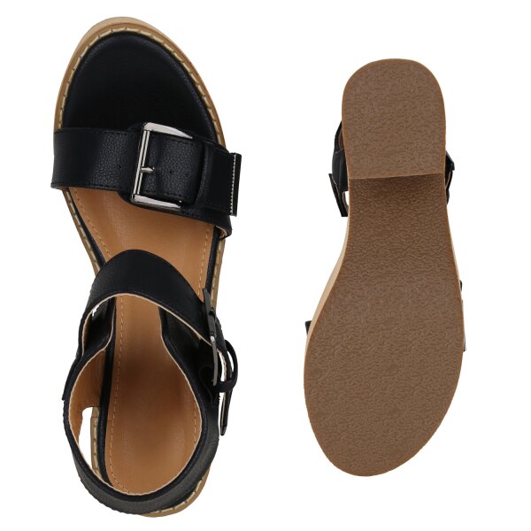 Stiefelparadies Damen Plateau Sandaletten in Schwarz Wochenangebot