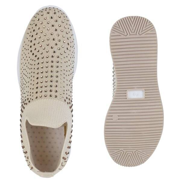 Stiefelparadies Damen Plateau Sneaker in Beige Letzte 3 Tage