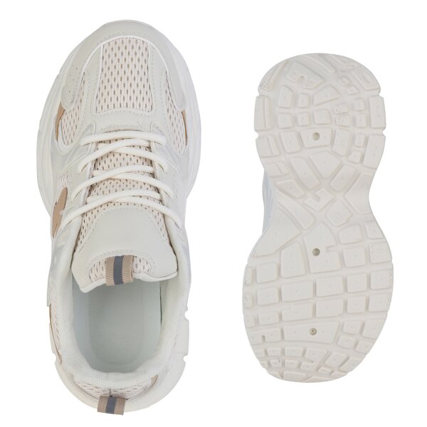 Stiefelparadies Damen Plateau Sneaker in Creme Hellbraun Neueste Stile