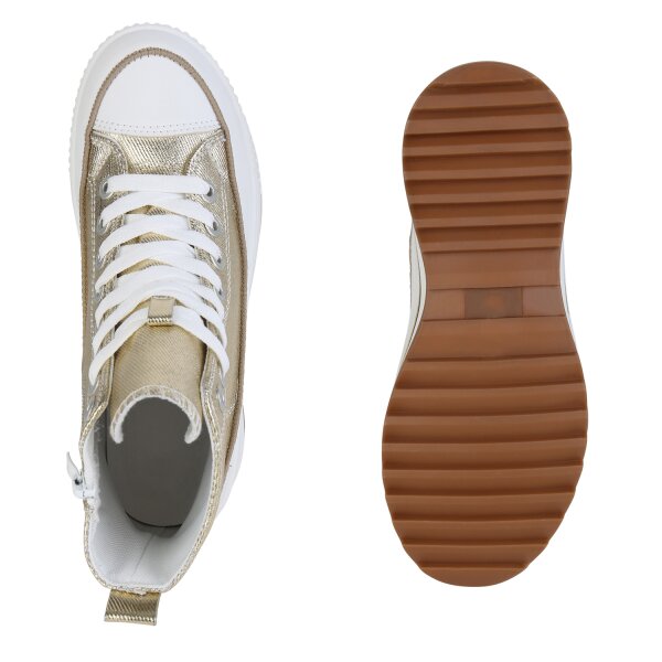 Stiefelparadies Damen Plateau Sneaker in Gold Letzte 2 Tage