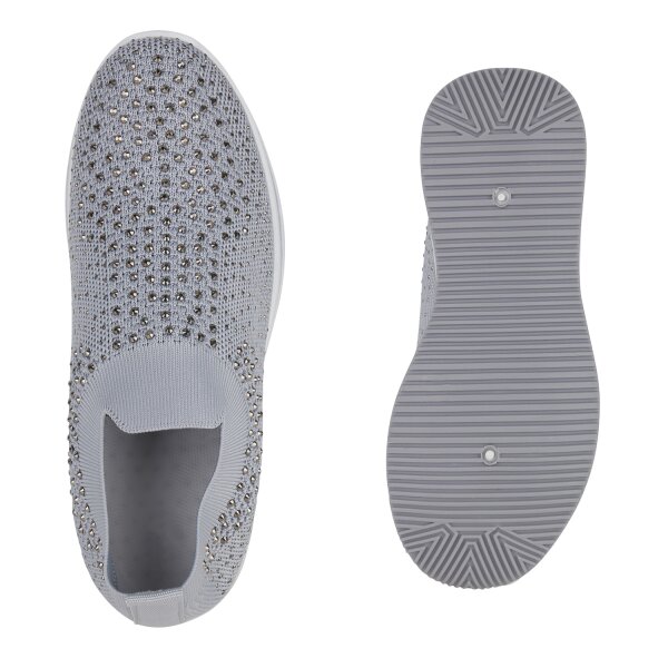 Stiefelparadies Damen Plateau Sneaker in Grau Letzter Tag