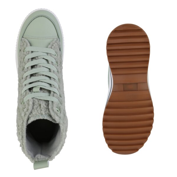 Stiefelparadies Damen Plateau Sneaker in Hellgrün Zeitbegrenzte Promotion