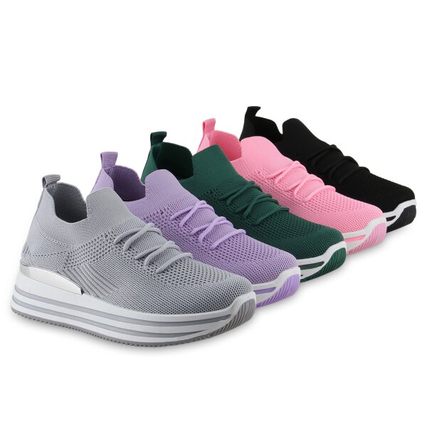 Stiefelparadies Damen Plateau Sneaker in Schwarz Bis zu 65% Rabatt